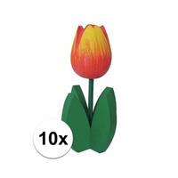 10x Decoratie houten oranje tulpen -