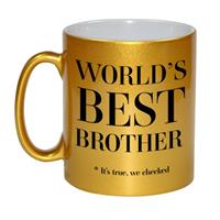 Bellatio Gouden Worlds best brother cadeau koffiemok / theebeker 330 ml - Cadeau mokken -