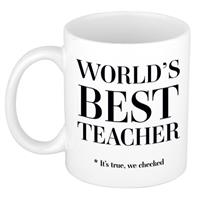 Bellatio Worlds best teacher cadeau koffiemok / theebeker wit 330 ml - Cadeau mokken -