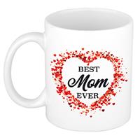 Bellatio Decorations Best mom ever kado mok / beker met hartjes voor Moederdag / verjaardag -