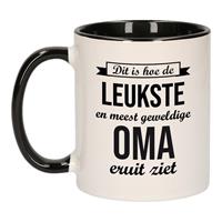 Bellatio Leukste en meest geweldige oma cadeau koffiemok / theebeker wit met zwart 300 ml -