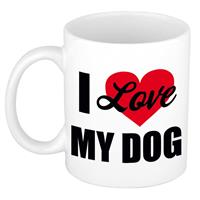 Bellatio Decorations I love my dog / Ik hou van mijn hond cadeau mok / beker wit 300 ml - Cadeau mokken -