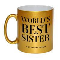 Bellatio Gouden Worlds best sister cadeau koffiemok / theebeker 330 ml - Cadeau mokken -