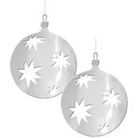 Bellatio 2x Kerstbal Hangdecoratie Zilver 30 Cm Van Karton - Hangdecoratie