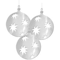 Bellatio 3x Kerstbal Hangdecoratie Zilver 30 Cm Van Karton - Hangdecoratie