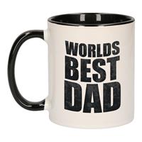 Bellatio Worlds best dad mok / beker zwart wit 300 ml - Cadeau mokken - Papa/ Vaderdag -
