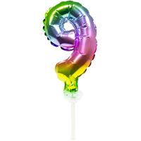 Feestbazaar Folieballon Taart Topper Regenboog Cijfer 9 - 13 cm