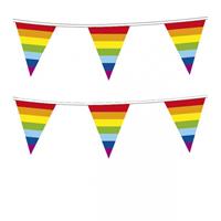 Set van 4x stuks regenboog thema binnen/buiten vlaggenlijn/vlaggetjes 10 meter -