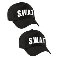 Bellatio 2x stuks zwarte SWAT team politie verkleed pet / cap voor volwassenen