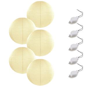 Bellatio Setje van 5x stuks luxe ivoor witte bolvormige party lampionnen 35 cm met lantaarnlampjes -