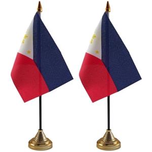 Bellatio 2x stuks Filipijnen tafelvlaggetje 10 x 15 cm met standaard -
