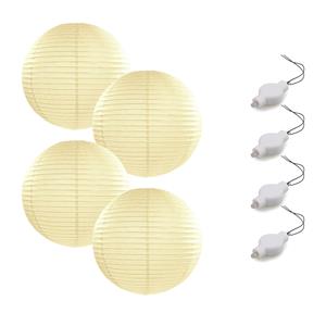 Bellatio Setje van 4x stuks luxe ivoor witte bolvormige party lampionnen 35 cm met lantaarnlampjes -