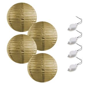 Bellatio Setje van 4x stuks luxe gouden bolvormige party lampionnen 35 cm met lantaarnlampjes -