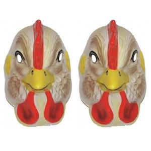 Funny Fashion 2x stuks plastic kippen verkleed masker voor volwassenen
