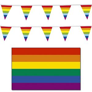 Bellatio Regenboog pride vlaggen versiering set binnen/buiten 3-delig -