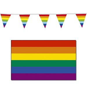 Bellatio Regenboog pride vlaggen versiering set binnen/buiten 2-delig -