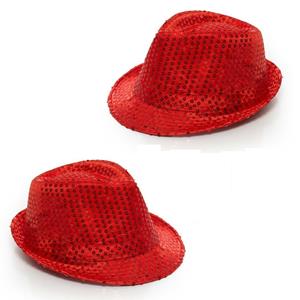 4x stuks glitter verkleed hoedje rood met pailletten -