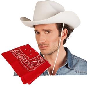 Boland Cowboy verkleed set Cowboyhoed met rode western zakdoek -