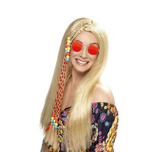 Smiffys Dames Flower Power Hippie Sixties verkleed set pruik en bril -