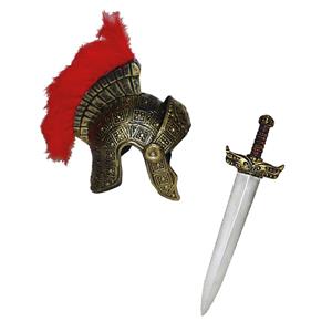 Funny Fashion Romeinse ridder krijger verkleed set helm en wapens zwaard 74 cm voor volwassenen