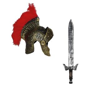 Funny Fashion Romeinse ridder krijger verkleed set helm en wapens zwaard 68 cm voor volwassenen