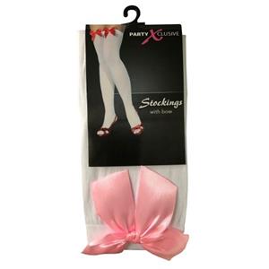 Coppens Overknee sokken met strik wit/pink
