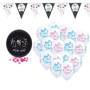 Gender reveal versieringen pakket geboorte meisje prik-ballon/ballonnen/vlaggetjes -