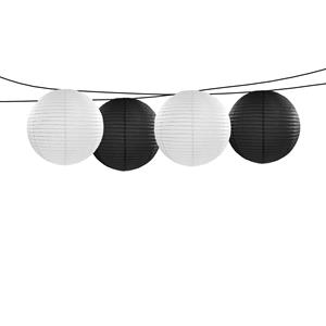 Bellatio Feest/tuin versiering 4x stuks luxe bol-vorm lampionnen zwart en wit dia 35 cm -