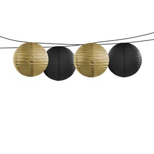 Bellatio Feest/tuin versiering 4x stuks luxe bol-vorm lampionnen zwart en goud dia 35 cm -
