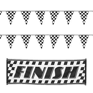Boland Finish/racing feest thema versiering pakket 3-delig geblokt zwart/wit -