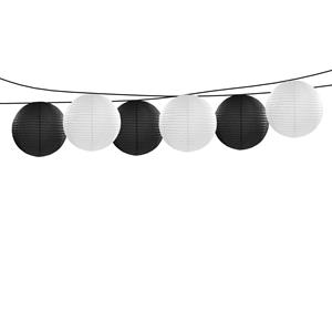 Bellatio Feest/tuin versiering 6x stuks luxe bol-vorm lampionnen zwart en wit dia 35 cm -