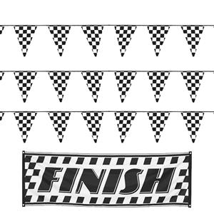 Boland Finish/racing feest thema versiering pakket 4-delig geblokt zwart/wit -