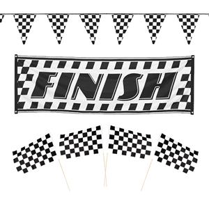 Boland Finish/Racing feest thema versiering pakket 6-delig geblokt zwart/wit -