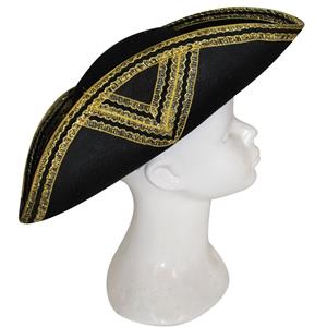 Funny Fashion Piraten Kapitein verkleed hoed zwart met goud -