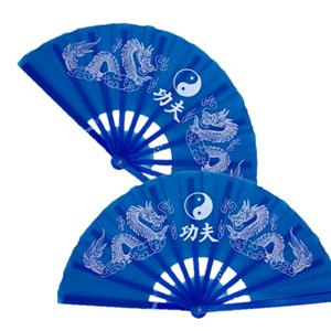 Trendoz 2x stuks handwaaiers/Tai Chi waaiers Yin Yang blauw polyester -