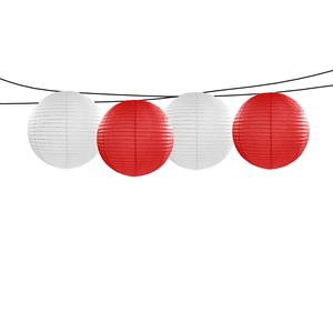 Bellatio Feest/tuin versiering 4x stuks luxe bol-vorm lampionnen rood en wit dia 35 cm -