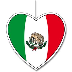 Bellatio Mexico vlag hangdecoratie hartjes vorm karton 14 cm -