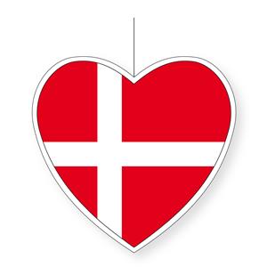 Bellatio Denemarken vlag hangdecoratie hartjes vorm karton 28 cm -