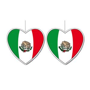 Bellatio 2x stuks mexico vlag hangdecoratie hartjes vorm karton 14 cm -