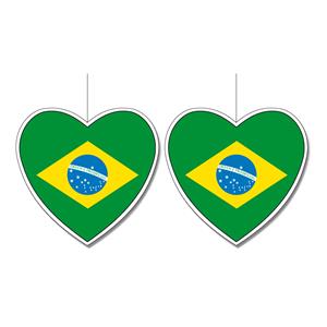 Bellatio 2x stuks brazilie vlag hangdecoratie hartjes vorm karton 14 cm -