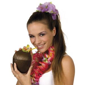 Boland Kokosnoot drinkbeker hawaii met rietje 12 x 16 cm 400 ml - Tropisch/hawaii thema feest accessoires