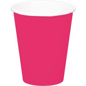 Folat 8x stuks drinkbekers van papier fuchsia roze 350 ml - Uni kleuren thema voor verjaardag of feestje