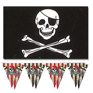Folat Piraten feest/verjaardag versiering set 2x vlaggenlijnen en 1x piratenvlag 90 x 150 cm -