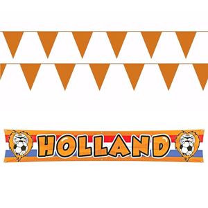 Bellatio Oranje/Holland vlaggenlijnen set met grote banier vlag -