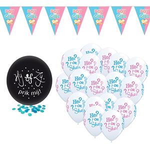 Gender reveal versieringen pakket geboorte jongen prik-ballon/ballonnen/vlaggetjes -