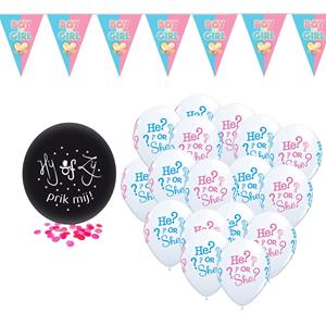 Gender reveal versieringen pakket geboorte meisje prik-ballon/ballonnen/vlaggetjes -
