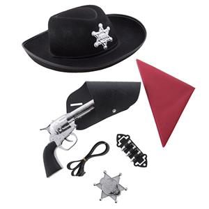 Funny Fashion Cowboys speelgoed/verkleed accessoires set en hoed zwart 6-delig -
