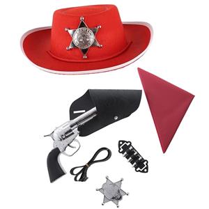 Funny Fashion Cowboys speelgoed/verkleed accessoires set en hoed rood 6-delig -