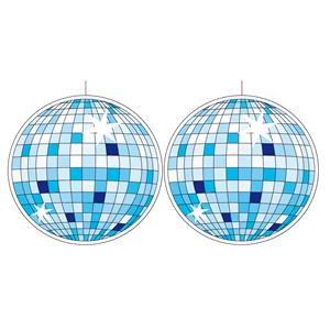 2x stuks Seventies eighties disco thema hangende discobol decoraties blauw 28 cm -