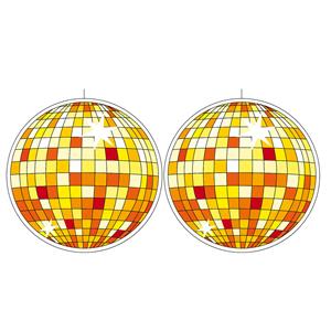 2x stuks Seventies eighties disco thema hangende discobol decoraties geel 28 cm -